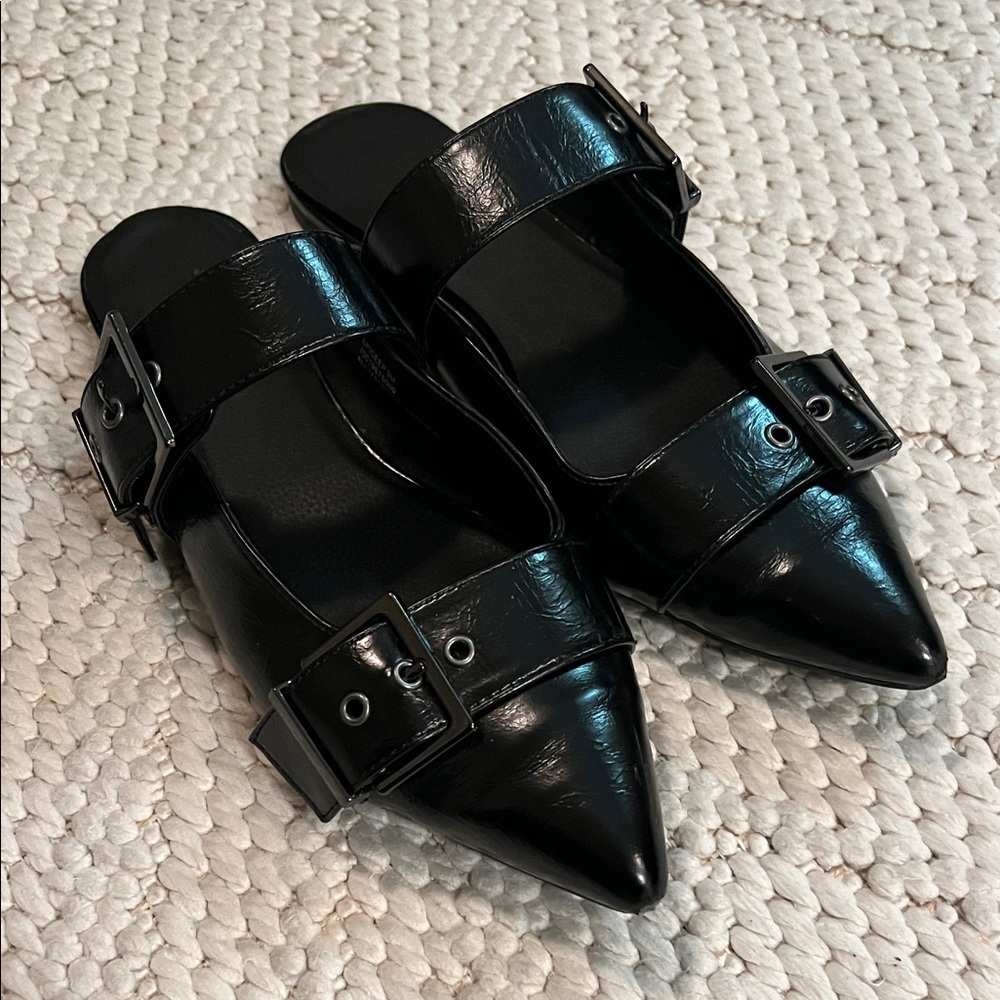 Black Buckle Strap Women's Shoes